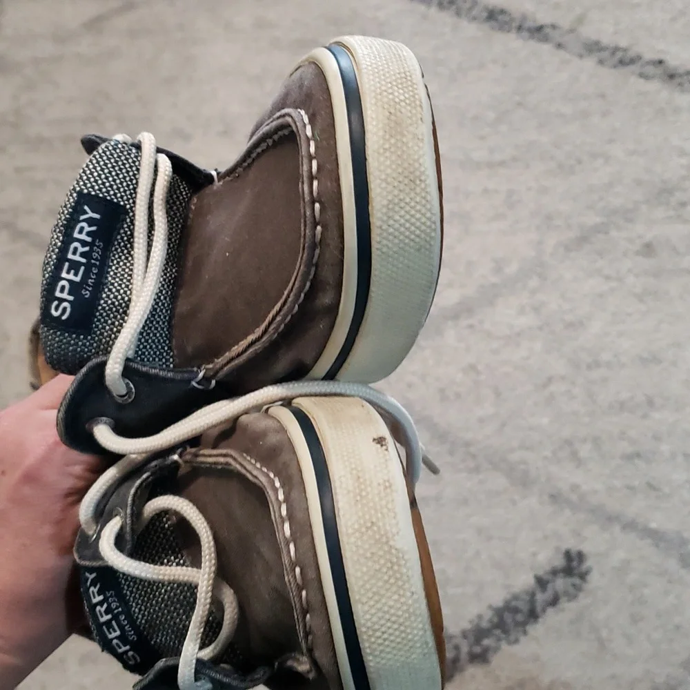 Sperry Top-Sider Men’s Blue and Dark Khaki Canvas Boat Shoes Lace Up Size 10.5M